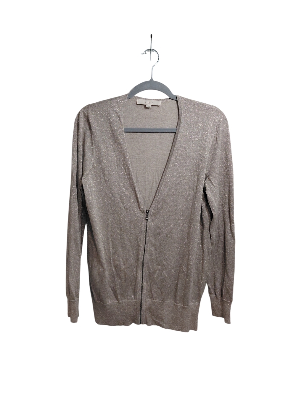 LOFT Metallic Taupe Zip-Front Women's Cardigan